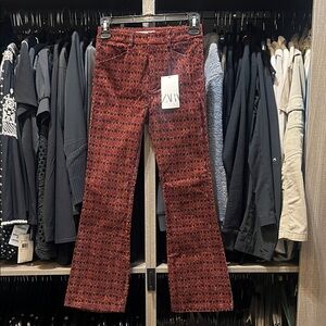 NWT Zara Girls Red/Rust and Black Velvet Patterned Flare Pant SO COOL! Sz 13-14